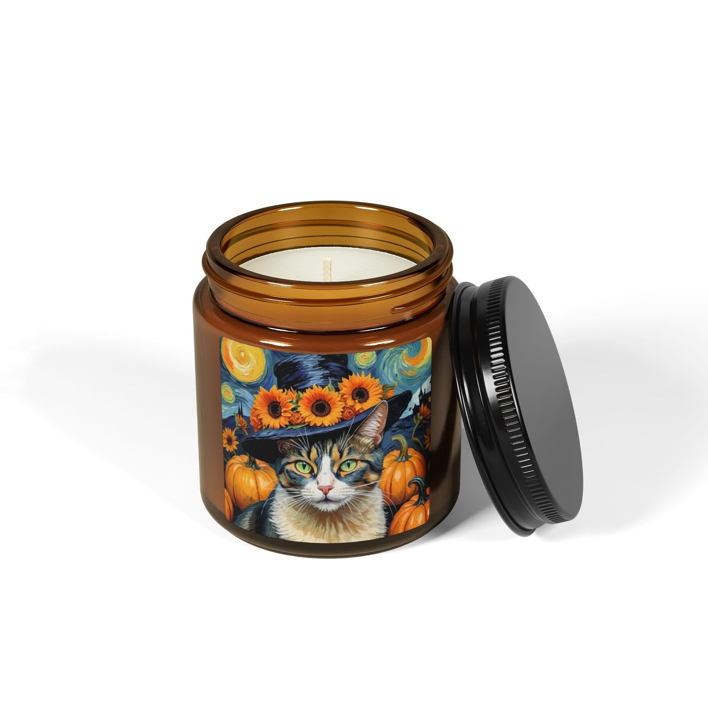 Halloween Vincent Van Gogh Cat Scented Soy Candle (Amber Jar)