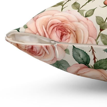 Watercolor Blooming Garden Roses Square Pillow