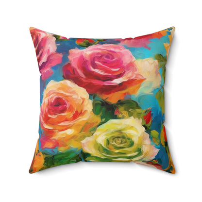 Claude Monet inspired Colorful Roses Square Pillow 2