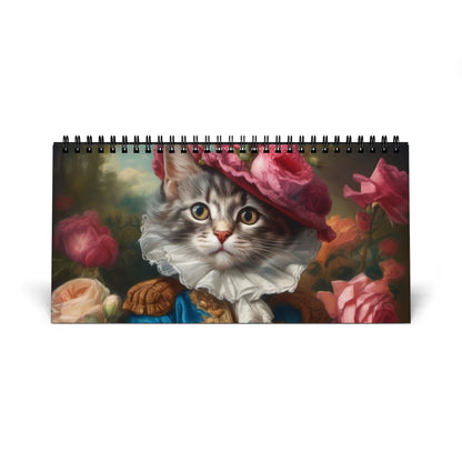 Rococo Noble Cats Desktop Calendar (2025 grid)