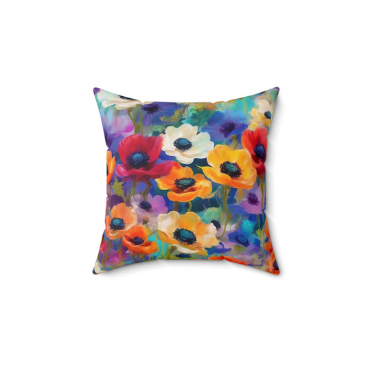 Claude Monet inspired Colorful Anemones Square Pillow 2