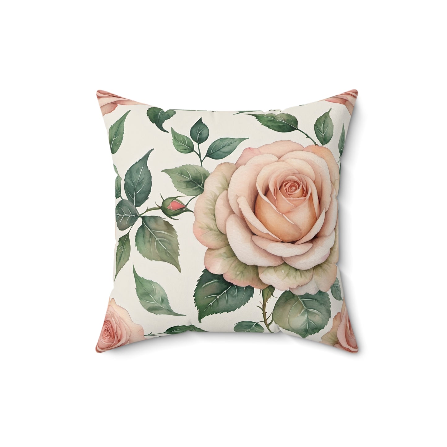 Watercolor Blooming Garden Roses Square Pillow 2