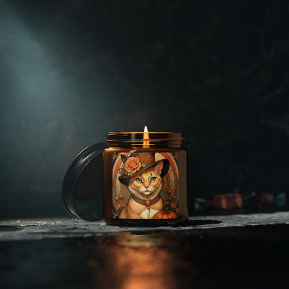 Halloween Alphonse Mucha Cat Scented Soy Candle 2 (Amber Jar)