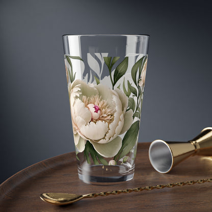 Watercolor Peonies Mixing Glass, 16oz