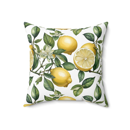 Rococo Blooming Lemons White Square Pillow