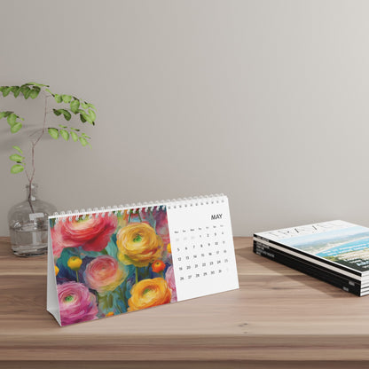 Vincent Van Gogh and Claude Monet inspired Floral Desk Calendar (2025 grid)