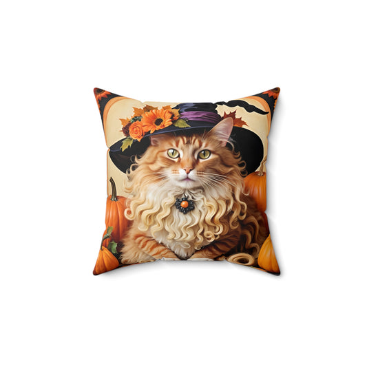 Halloween Botticelli-Inspired Witch Cat Square Pillow