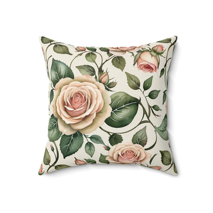 Watercolor Blooming Garden Roses Square Pillow 3