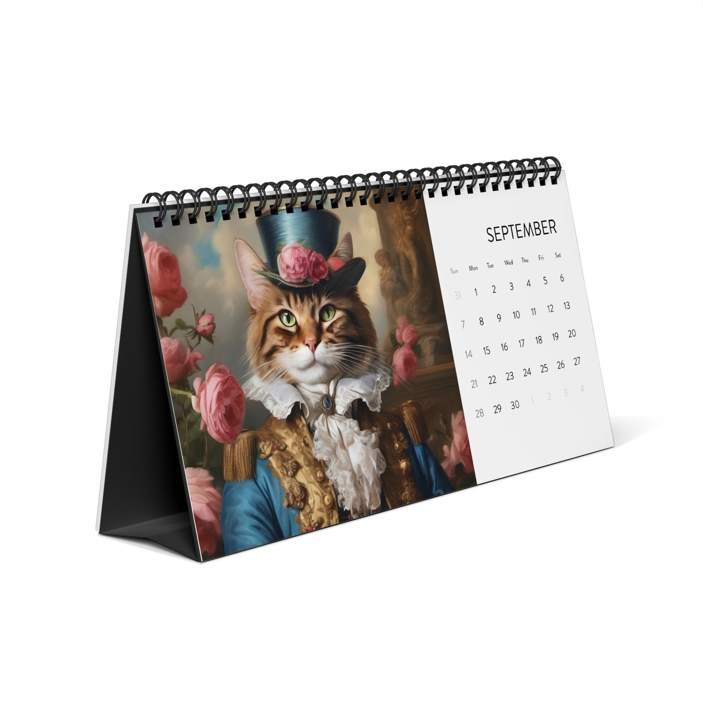 Rococo Noble Cats Desktop Calendar (2025 grid)