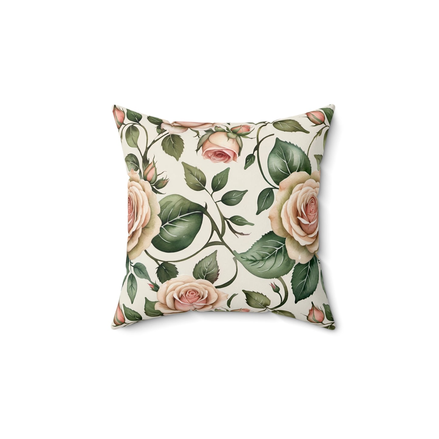 Watercolor Blooming Garden Roses Square Pillow 3